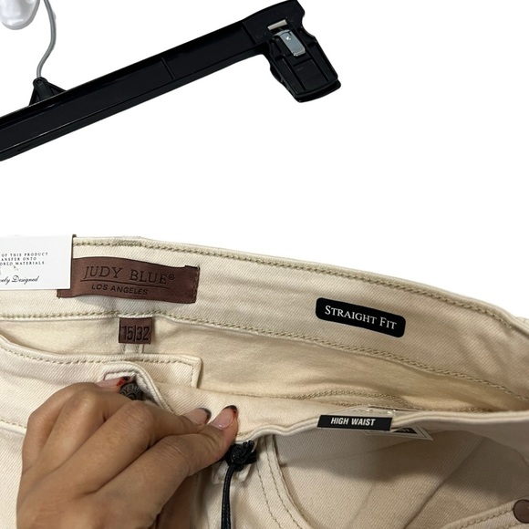 Judy Blue Destroyed Hem Straight Leg Jeans - Light Khaki Size 32 - Picture 5 of 9